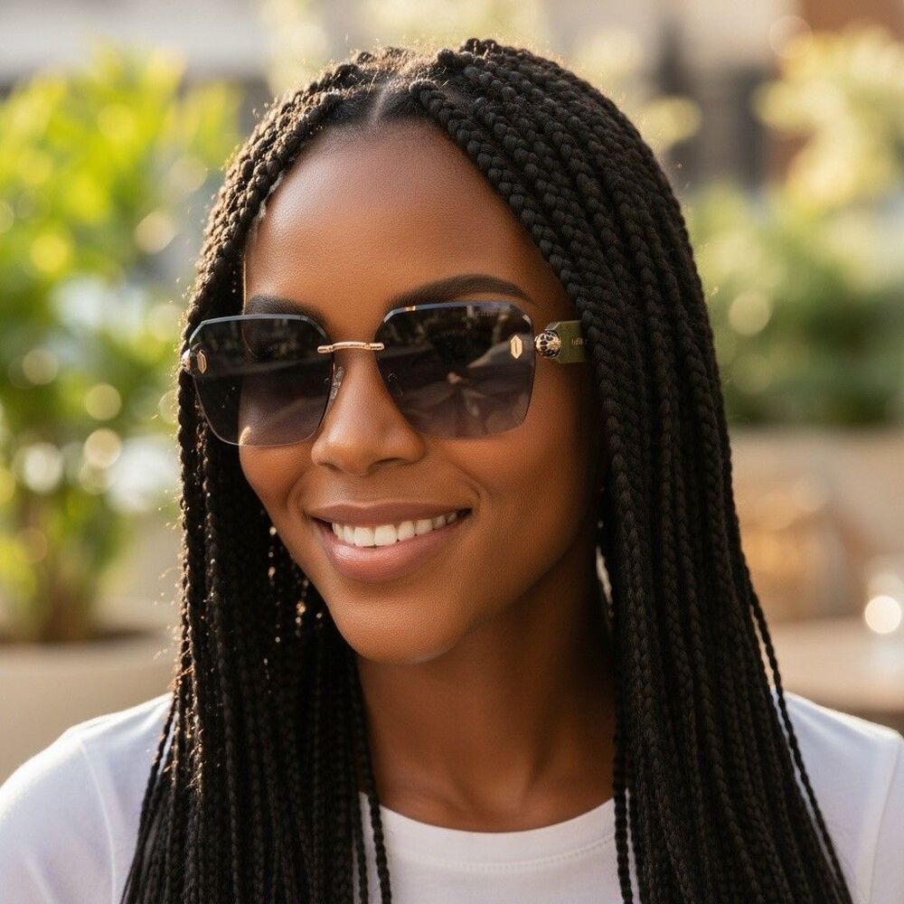 BVLGARI Women’s Rimless Sunglasses Sage Green Brown New 63-16-145 - Picture 4 of 15